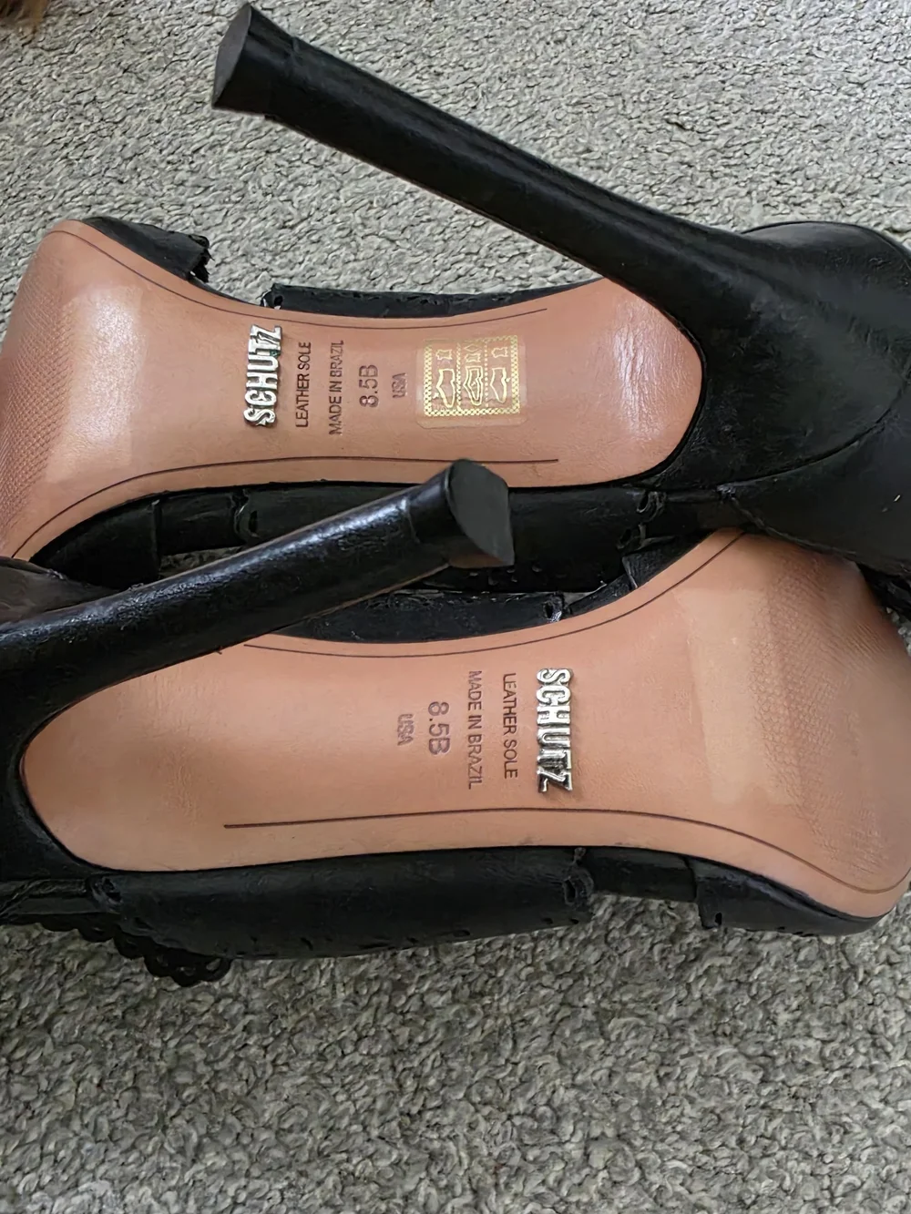 SCHUTZ Black Laser-Cut Lace-Up High Heels